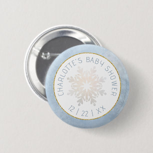 Badge Rond 5 Cm Bouton de Baby shower Dusty Blue Snowflake