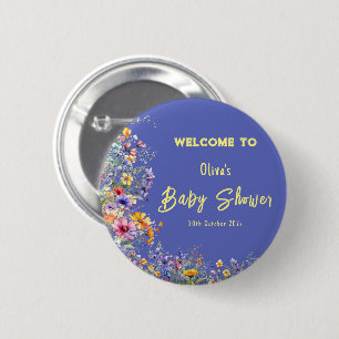 Badge Rond 5 Cm Bouton de Baby Shower Fleurs Sauvages