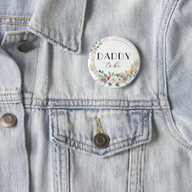 Badge Rond 5 Cm Bouton de Baby shower floral personnalisé - DADDY  (En situation)