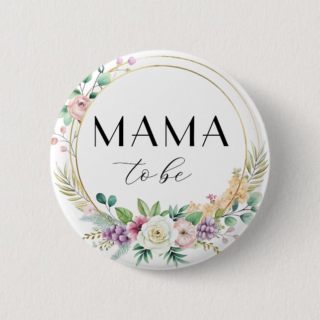 Badge Rond 5 Cm Bouton de Baby shower floral personnalisé - MAMA à (Devant)