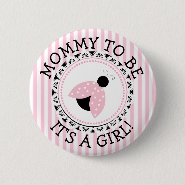 Badge Rond 5 Cm Bouton de Baby shower "Maman à être" rose Ladybug (Devant)