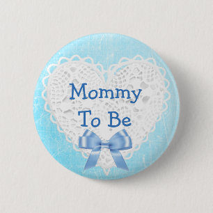 Badge Rond 5 Cm Bouton de Baby shower Maman to be Blue Lacy