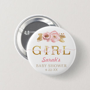 Badge Rond 5 Cm Bouton de Baby shower rose pour filles