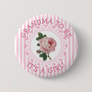 Badge Rond 5 Cm Bouton de Baby shower Rose Vintage "Grand-mère à ê