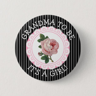 Badge Rond 5 Cm Bouton de Baby shower Rose Vintage "Grand-mère à ê