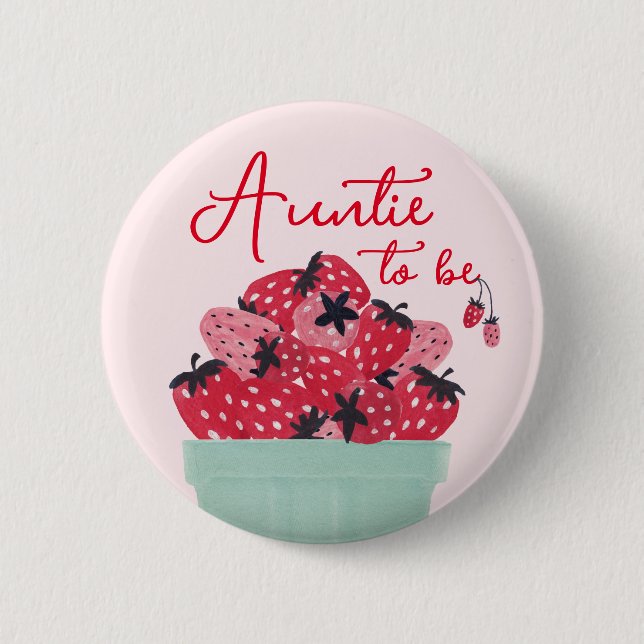 Badge Rond 5 Cm Bouton de Baby Shower Tante Sucré aux Fruits Rouge (Devant)