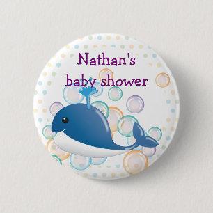 Badge Rond 5 Cm Bouton de baleine bleue, bouton de baby shower