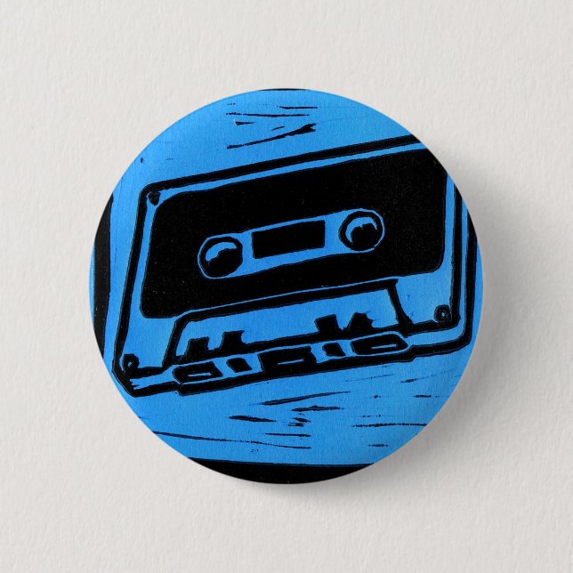 Badge Rond 5 Cm bouton de bleu de cassette (Devant)