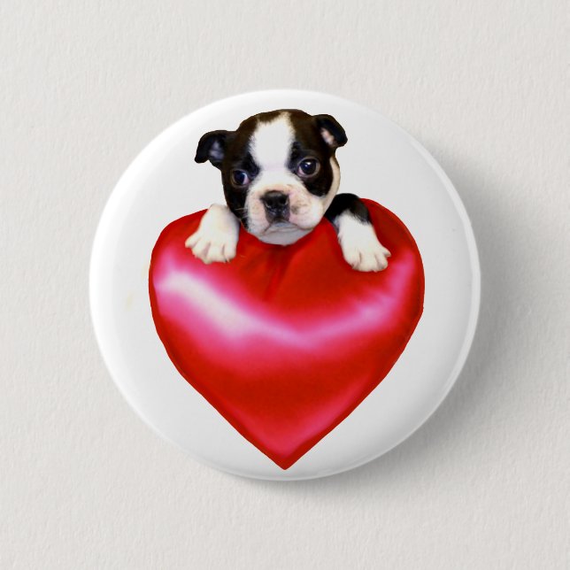 Badge Rond 5 Cm Bouton de Boston Terrier d'amour (Devant)