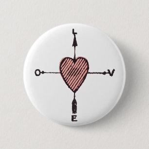 Badge Rond 5 Cm Bouton de boussole de coeur d'amour