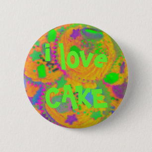 Badge Rond 5 Cm Bouton de bouton "i love CAKE" de Cupcakes orange