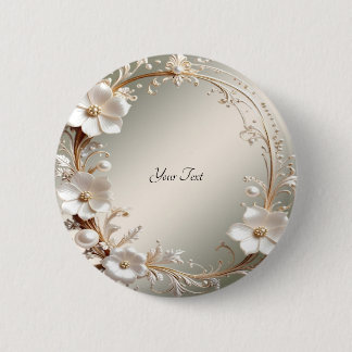 Badge Rond 5 Cm Bouton de cadre floral blanc orné