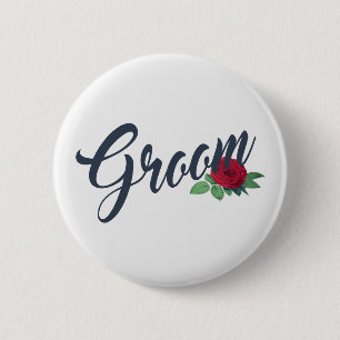Badge Rond 5 Cm Bouton de calligraphie Mariage floral simple Groom