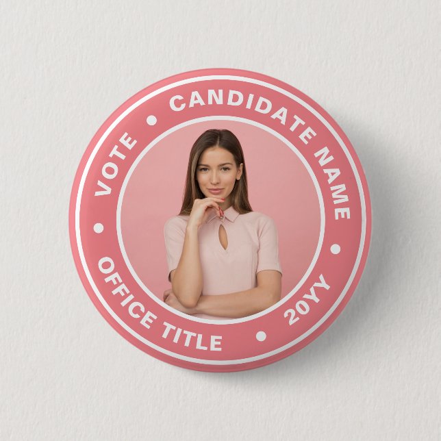 Badge Rond 5 Cm Bouton de campagne de vote rose photo personnalisé (Devant)