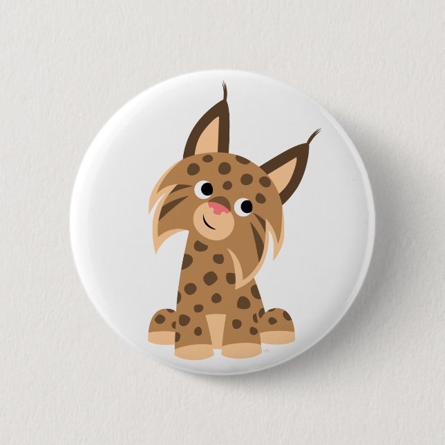 Badge Rond 5 Cm Bouton de caricature mignon à talon Lynx (Devant)