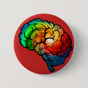 Badge Rond 5 Cm Bouton de cerveau d'arc-en-ciel de fierté de