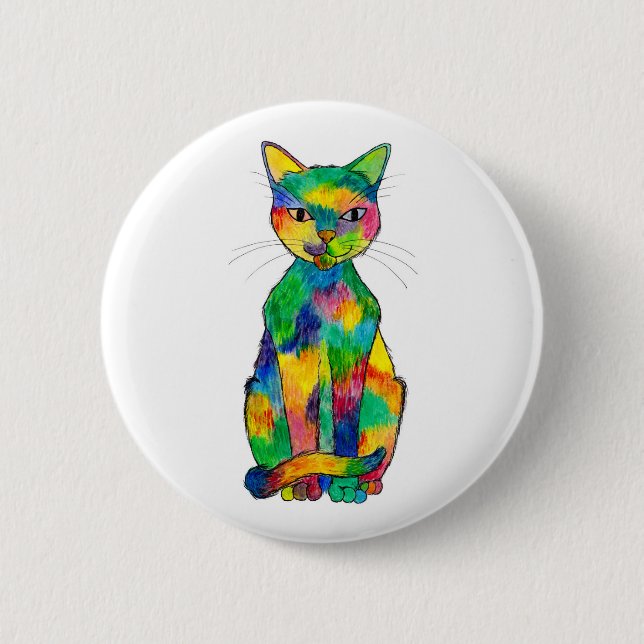 Badge Rond 5 Cm Bouton de chat d'arc-en-ciel (Devant)