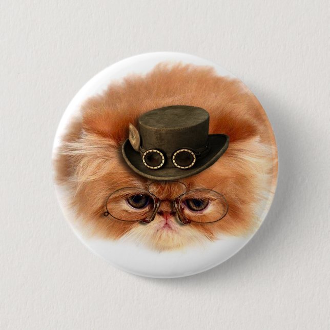Badge Rond 5 Cm Bouton de chat de Steampunk (Devant)