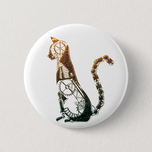 Badge Rond 5 Cm Bouton de chat de Steampunk (Devant)