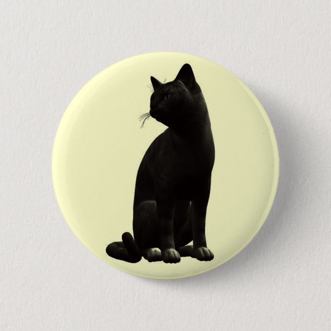 Badge Rond 5 Cm Bouton de chat noir assis (Devant)