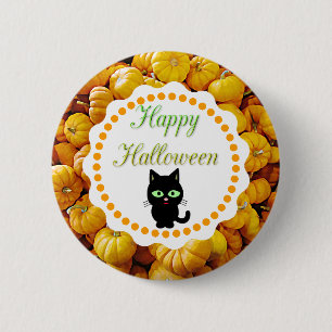 Badge Rond 5 Cm Bouton de chat noir Citrouille Halloween