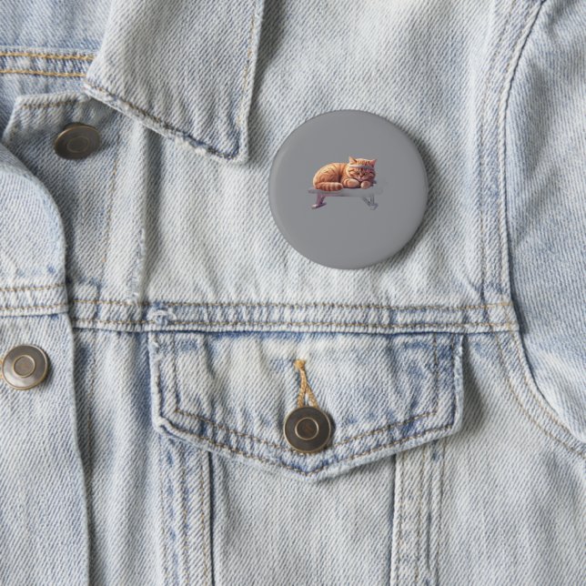 Badge Rond 5 Cm Bouton de Chat Rouquin Endormi (En situation)