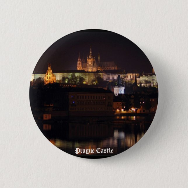 Badge Rond 5 Cm Bouton de château de Prague de nuit (Devant)