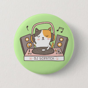 Badge Rond 5 Cm Bouton de chaton DJ mignon qui gratte