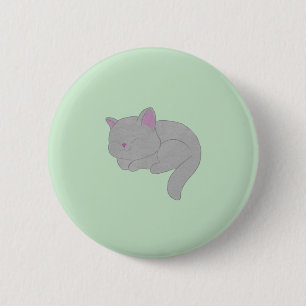Badge Rond 5 Cm Bouton de chaton gris endormi