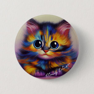 Badge Rond 5 Cm Bouton de chaton Tortie Arc-en-ciel