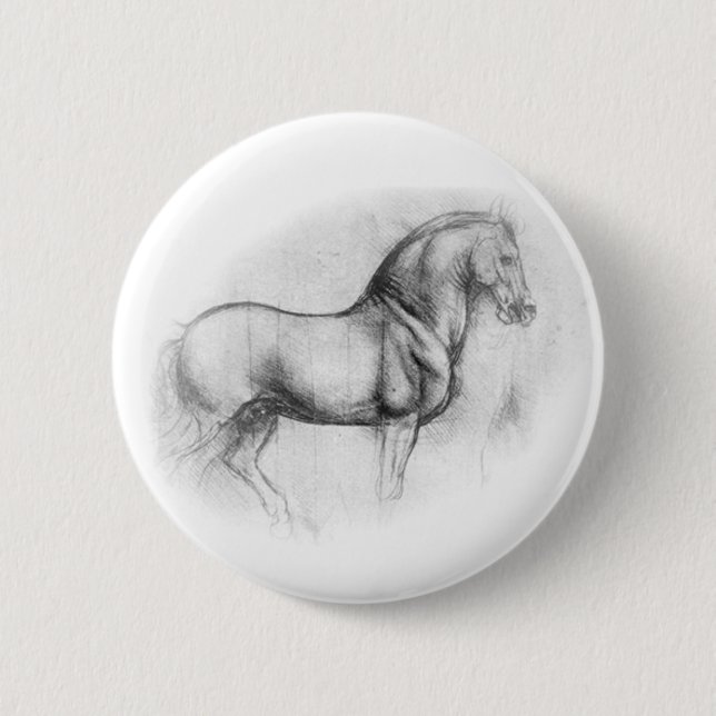 Badge Rond 5 Cm Bouton de cheval de Léonard de Vinci (Devant)