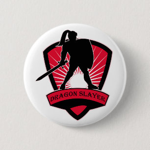 Badge Rond 5 Cm Bouton de chevalier de tueur de dragon