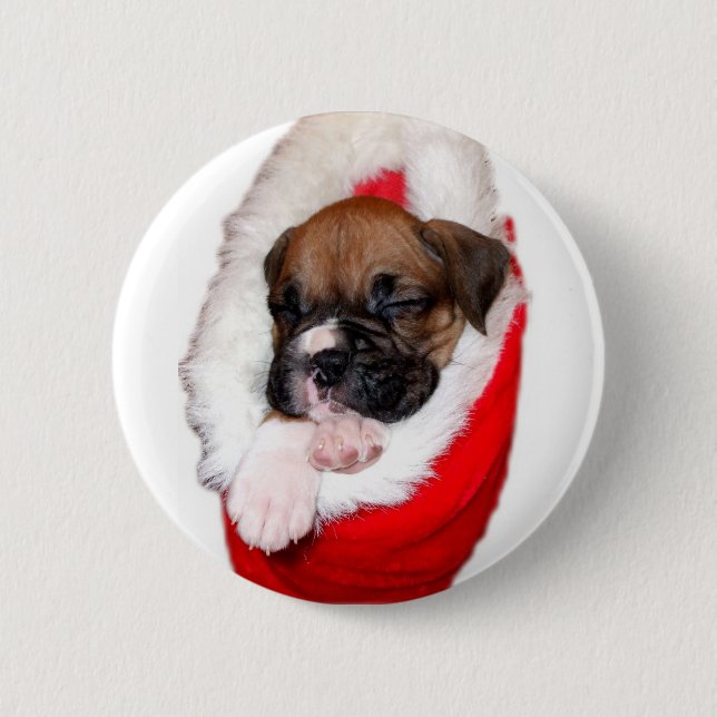 Badge Rond 5 Cm Bouton de chiot de boxeur de vacances (Devant)