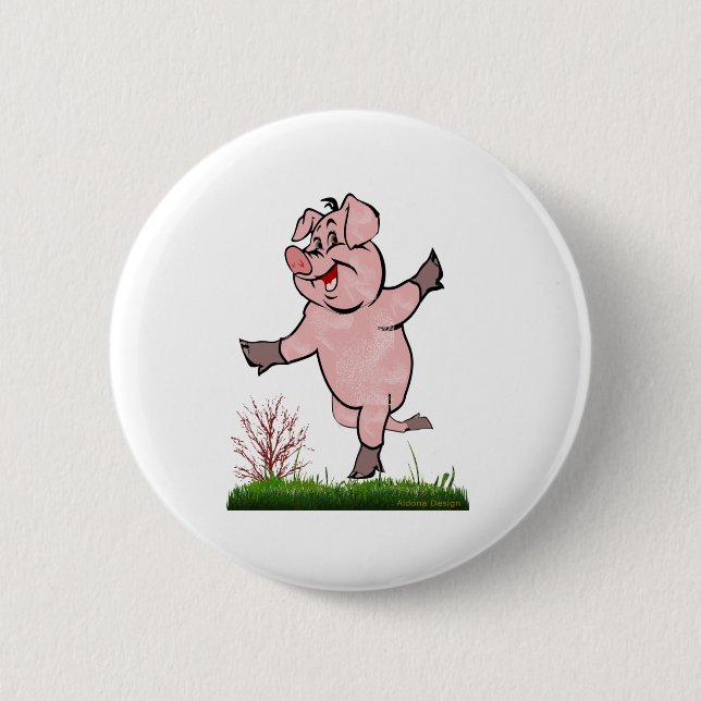 Badge Rond 5 Cm Bouton de Cochon Heureux (Devant)