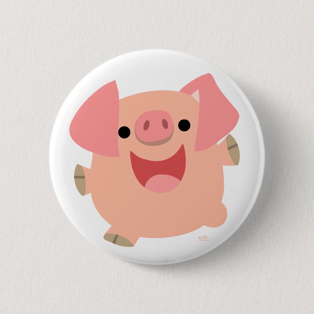 Badge Rond 5 Cm Bouton de cochon joyeux en caricature (Devant)