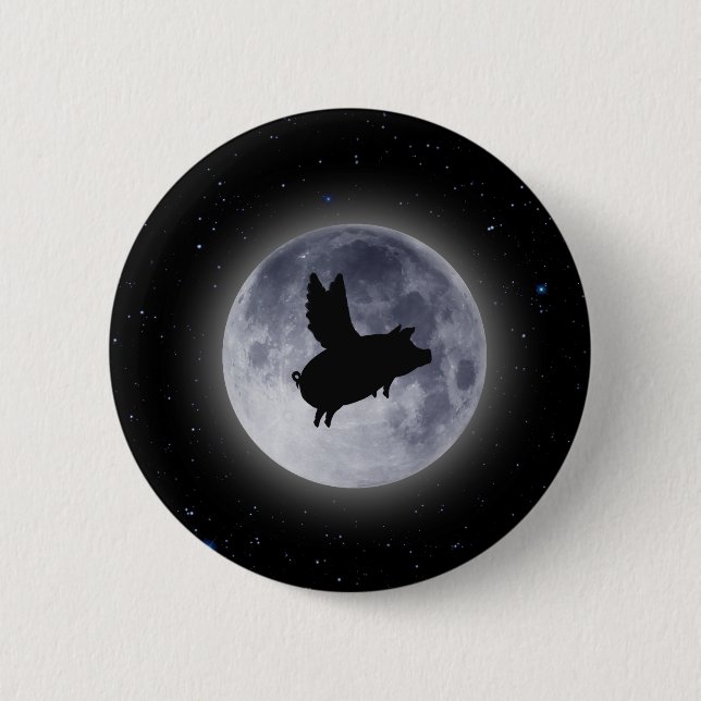 Badge Rond 5 Cm bouton de cochon volant nocturne (Devant)