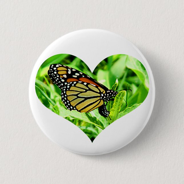 Badge Rond 5 Cm Bouton de coeur de papillon de monarque (Devant)