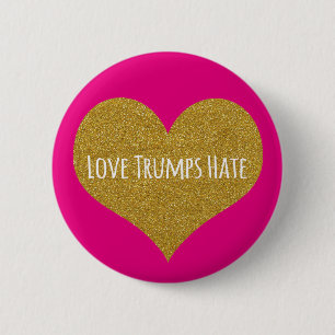 Badge Rond 5 Cm Bouton de coeur de parties scintillantes d'or de