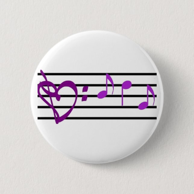 Badge Rond 5 Cm Bouton de coeur de personnel de musique (Devant)
