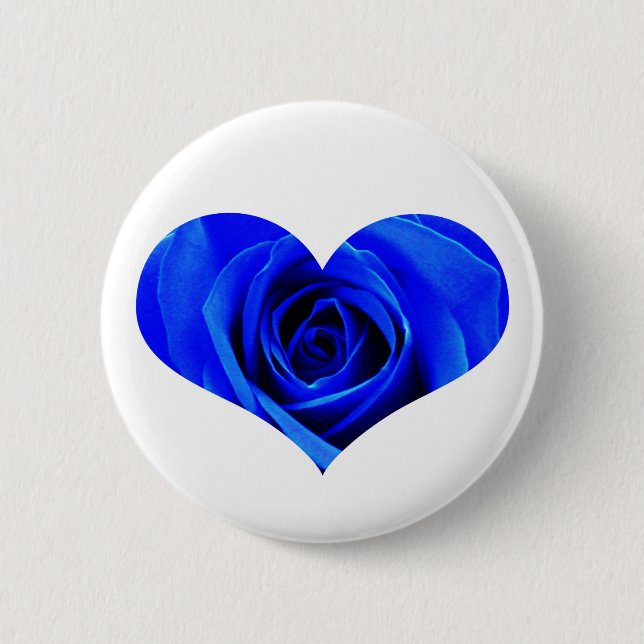 Badge Rond 5 Cm Bouton de coeur de rose de bleu (Devant)