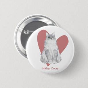 Badge Rond 5 Cm Bouton de coeur rose Kitty Coeur du chat Maine