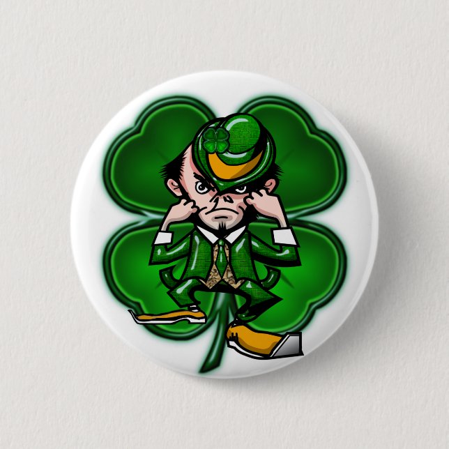 Badge Rond 5 Cm Bouton de combat de Leprechan de 4 feuilles (Devant)