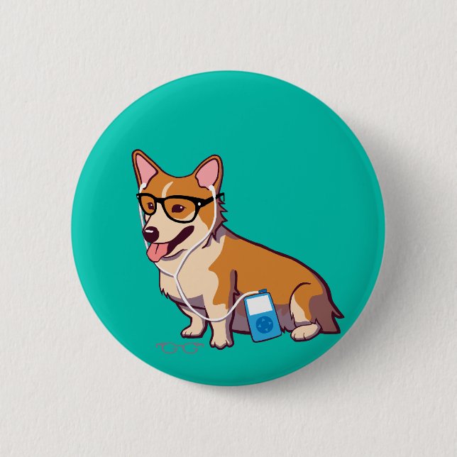 Badge Rond 5 Cm Bouton de corgi de hippie (Devant)