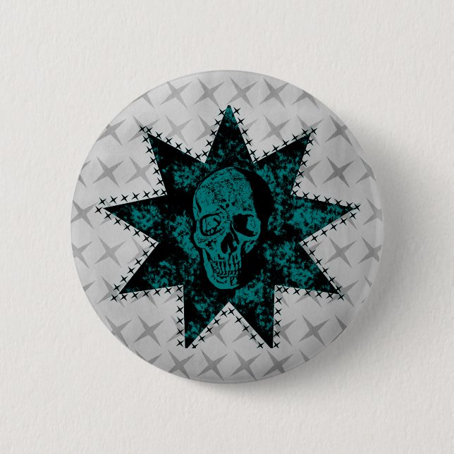 Badge Rond 5 Cm Bouton de crâne poinçon (Turquoise) (Devant)