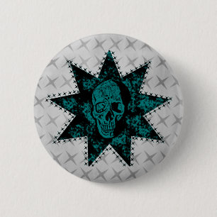 Badge Rond 5 Cm Bouton de crâne poinçon (Turquoise)