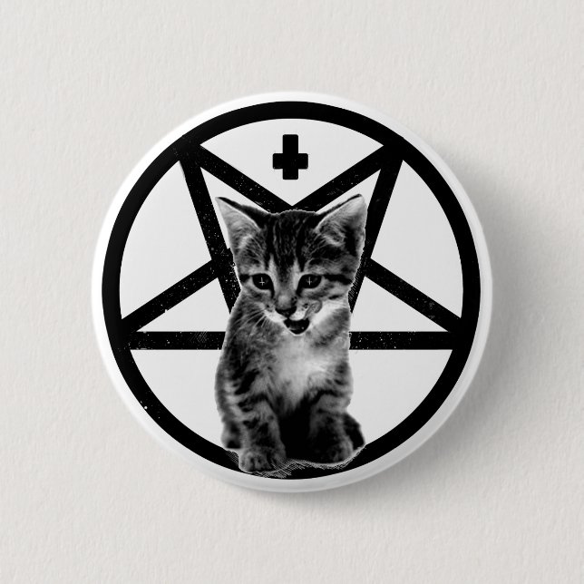 Badge Rond 5 Cm Bouton de croix inversé par chaton fâché et de (Devant)
