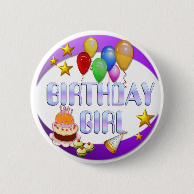 Badge Rond 5 Cm Bouton de ~ de fille d'anniversaire # 2 (Devant)