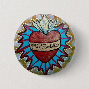 Badge Rond 5 Cm Bouton de design du coeur Milagro "Mi Familia"