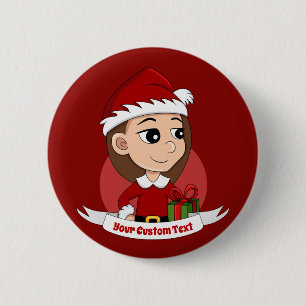 Badge Rond 5 Cm Bouton de dessin animé de la fille de Noël