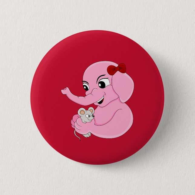 Badge Rond 5 Cm Bouton de dessin animé fille éléphant mignon (Devant)